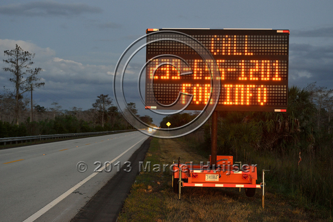 Information sign prescribed burn, Tamiami Trail, US Hwy 41, South Florida, USA