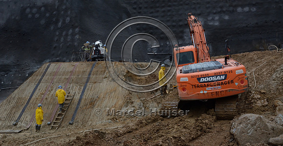 Construction site of the northern outer beltway (Rodoanel Norte) through former favela (slums), São Paulo, Brazil
