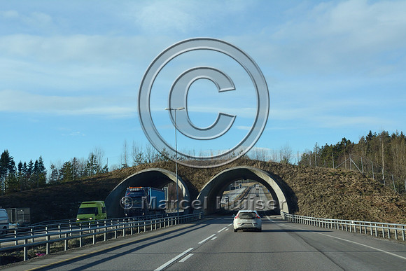 Wildlife overpass (about  28 m wide), E6 motorway, near Råde, Norway