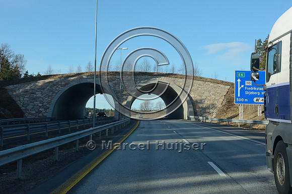 Wildlife overpass (about 35 m wide), E6 motorway, near Skjeberg, Norway