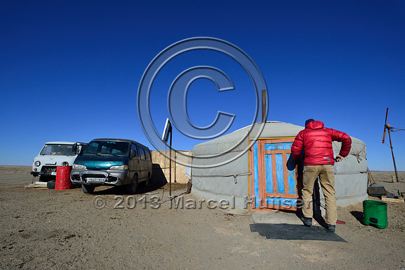 Ger at winter camp of nomadic livestock herders, Gobi, Mongolia