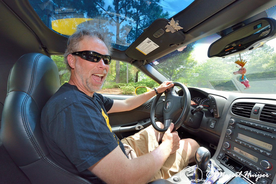 _DSC1382 Marcel Huijser and a yellow Chevrolet Corvette, Florida, USA