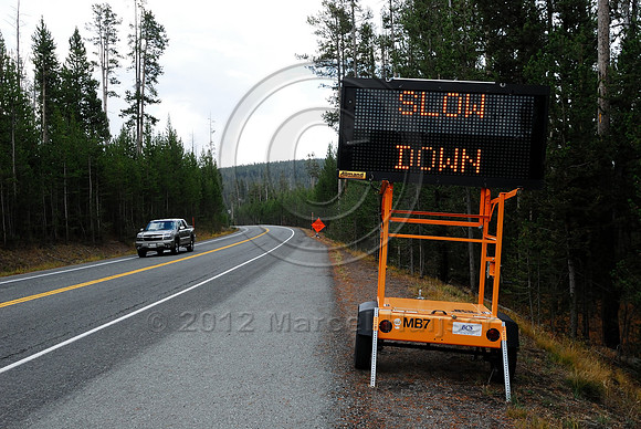 Variable Message Sign, Smoke Ahead, Yellowstone National Park, Wyoming, USA