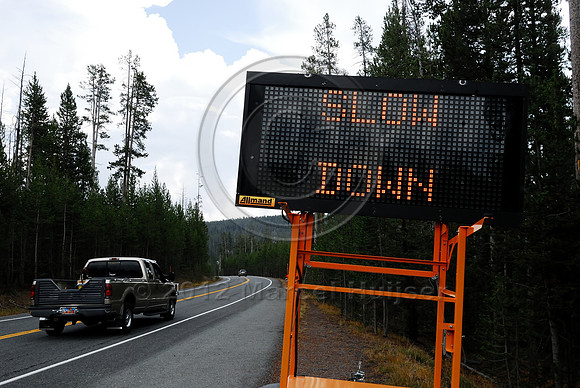 Variable Message Sign, Smoke Ahead, Yellowstone National Park, Wyoming, USA
