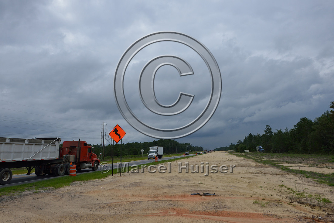 Construction for highway widening (4 lanes to 2 lanes), Hwy 331, Hwy 83 near Freeport, Florida, USA