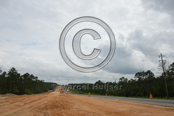 Construction for highway widening (4 lanes to 2 lanes), Hwy 331, Hwy 83 near Freeport, Florida, USA