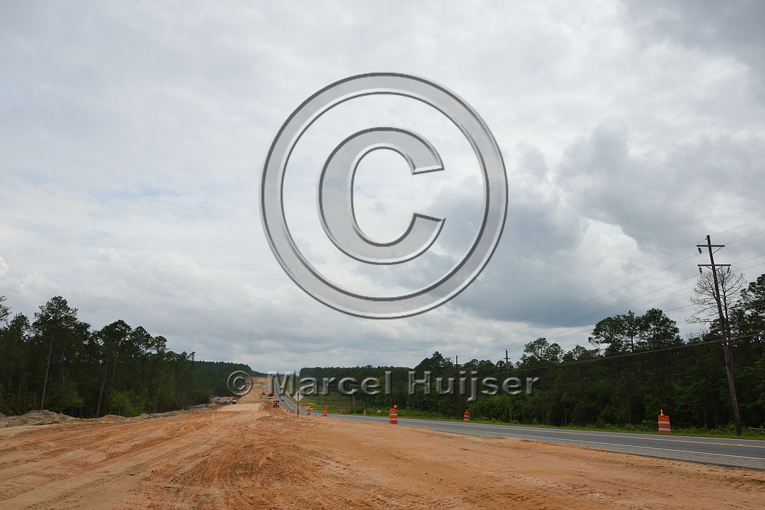 Construction for highway widening (4 lanes to 2 lanes), Hwy 331, Hwy 83 near Freeport, Florida, USA