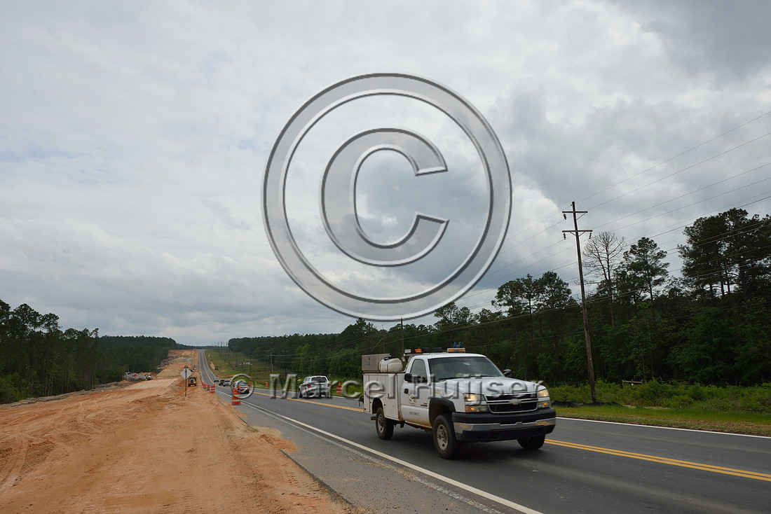 Construction for highway widening (4 lanes to 2 lanes), Hwy 331, Hwy 83 near Freeport, Florida, USA