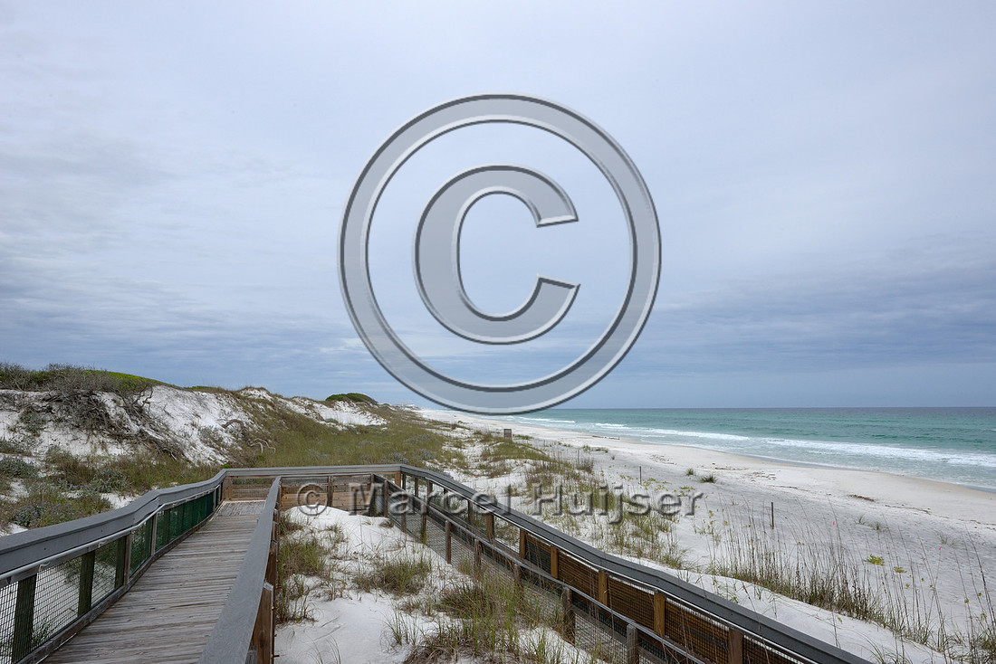 Boardwalk across coastal dunes to reduce erosion, east of Seagrove Beach. Florida, USA