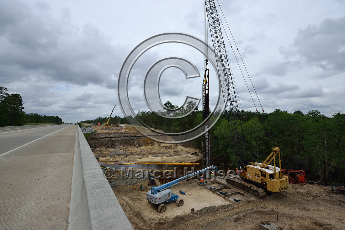 Construction of new bridge in association with highway widening (4 lanes to 2 lanes), Hwy 331, Hwy 83 near Freeport, Florida, USA