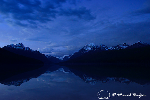 Sunset at Bowman Lake, Glacier National Park, Montana, USA