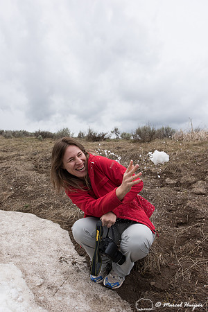 Debora Rother (Brazil) experiences snow for the first time, Wyom