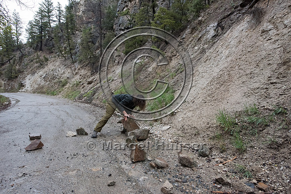 Rockfall on a dirt road after heavy precipitation, Montana, USA