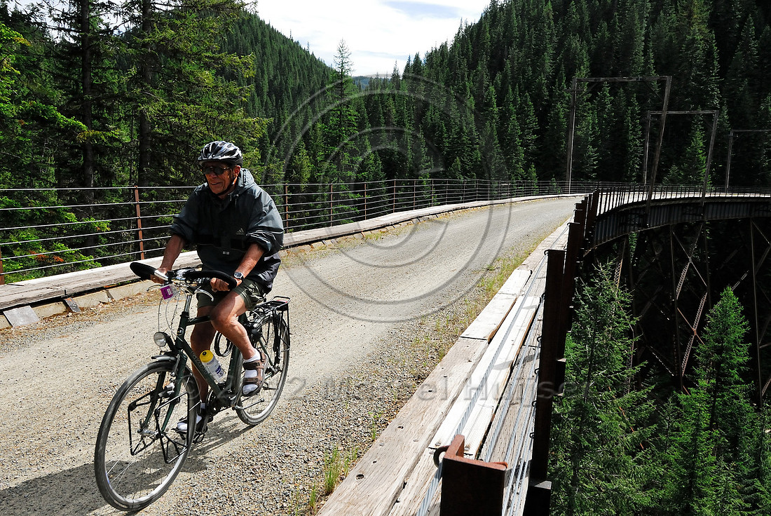Route of the Hiawatha bicycle trail (abandoned railroad bed converted to trail system), near Lookout Pass, Idaho, USA
