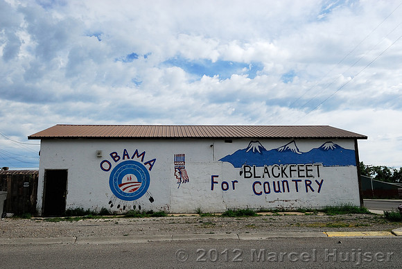 Mural, Obama for Blackfeet Country, Blackfeet Indian Reservation, Browning, Montana, USA
