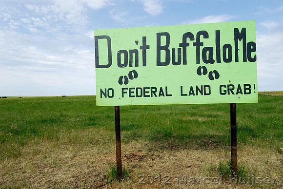 Don't buffalo me, no federal land grab, near Sun Prairie, Montana, USA