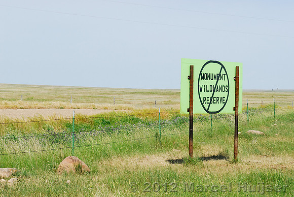 Road sign near American Prairie Reserve, no monument wildlands reserve, near Sun Prairie, Montana, USA
