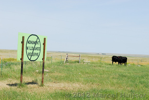 Road sign near American Prairie Reserve, no monument wildlands reserve, near Sun Prairie, Montana, USA