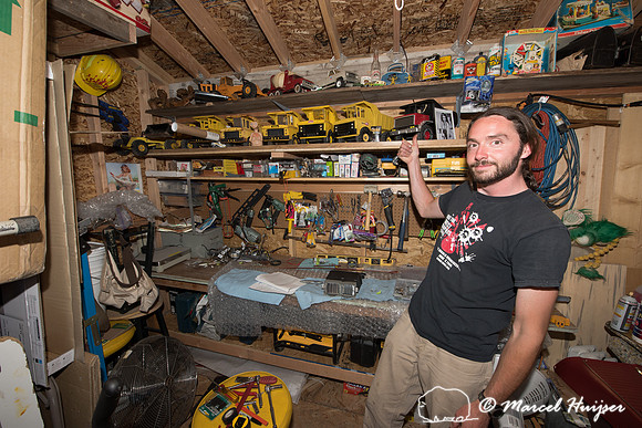 Daniel McCue and his collection of Tonka trucks, Missoula, Monta
