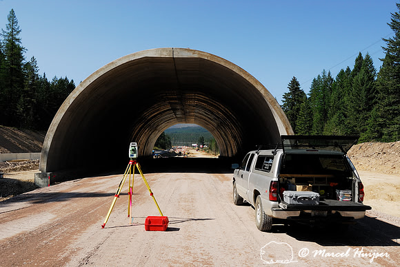Wildlife overpass  "animals' bridge" under construction, US Hwy 93, Flathead Indian Reservation, near Evaro, Montana, USA