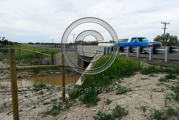 Wildlife underpass, fencing and jump-outs, near Havre, Montana, USA