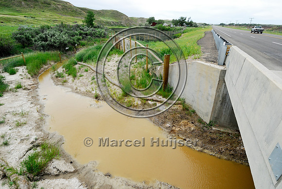 Wildlife underpass, fencing and jump-outs, near Havre, Montana, USA