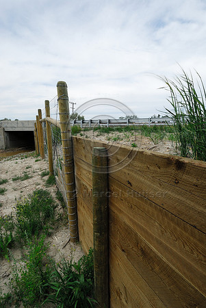 Wildlife fence and jump-out associated with an underpass, near Havre, Montana, USA