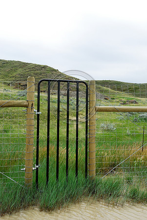 Wildlife fence and gate associated with an underpass, near Havre, Montana, USA