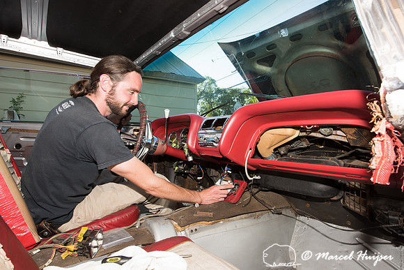 Daniel McCue in the process of restoring his 1959 Ford Thunderbi