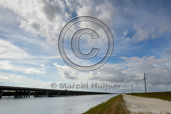 A long bridge (1 mi, 1.6 km) elevatingTamiami Trail (US Hwy 41) allowing for restoration of sheet flow , Everglades, Florida, USA