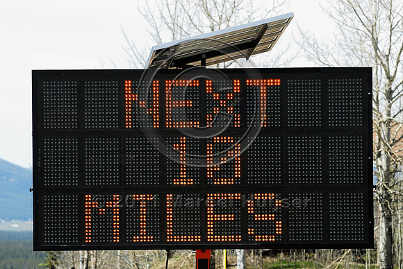 Animals on roadway, Next 10 miles, Use caution, variable message sign, US Hwy 191, West Yellowstone, MT