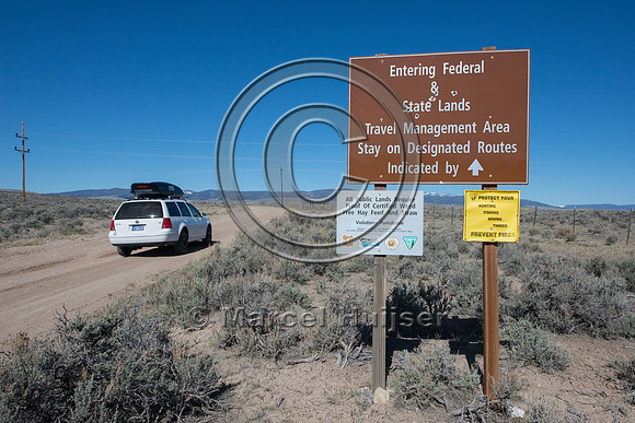 Sign, travel management area, designated routes, Montana, USA
