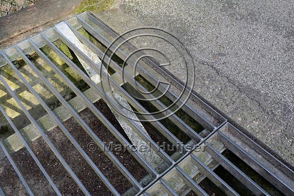 Escape ramp for small animals from pit under wildlife guard, National Park Hoge Veluwe, The Netherlands