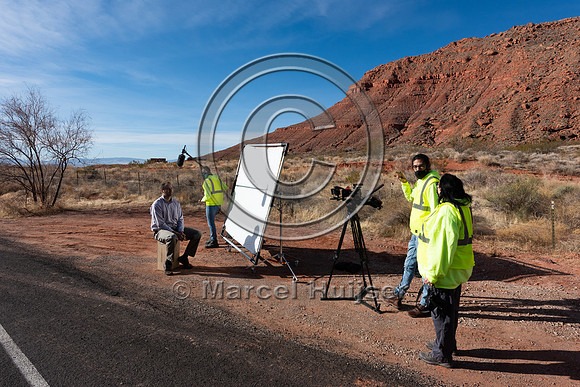 Roadside interview for documentary on Mojave desert tortoise (Go