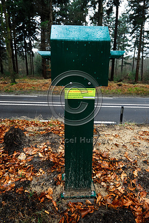 Animal detection system LED SICK WS WE 45 at a gap in a wildlife fence near Harderwijk, The Netherland