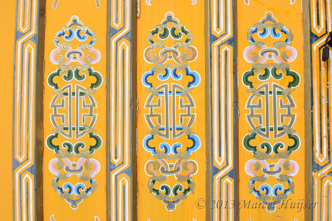 Traditionally painted door of ger at Mongolian Queen Palace of Respect, Bayan-Adarga, Khentii, Mongolia