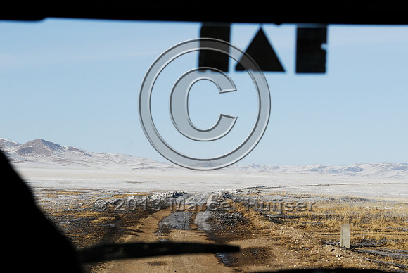 Dirt road in winter near Omnodelger, Khentii, Mongolia