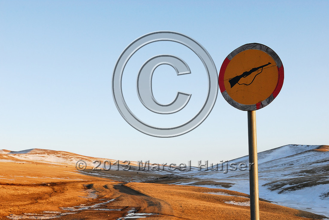 Road ecology blog: No hunting sign, Hustai Nuruu National park, Töv, Mongolia