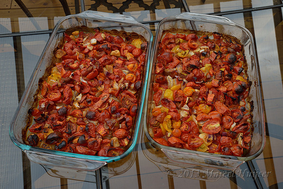 Oven roasted tomatoes with onions, Missoula, Montana, USA