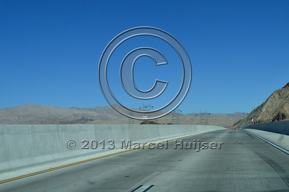 Tall median or Jersey barriers to protect against wind and head-on collisions, US Hwy 93 bypass bridge, Hoover dam, Nevada, USA