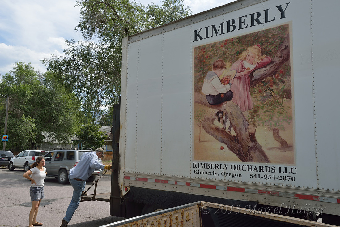 Unloading fruit, Missoula, Montana, USA
