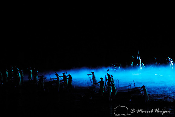 Chinese fishermen in a light show, Li River, Yangshuo, China