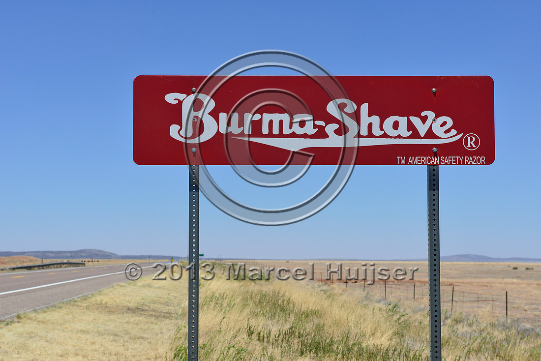 Burma-Shave. Burma-Shave cattle crossing sign series, US Hwy 66, Arizona, USA