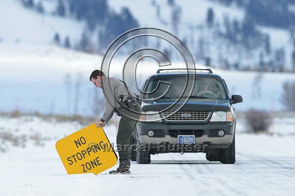 Sign no stopping zone, Wyoming, USA