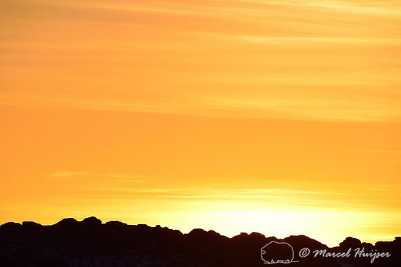Sunset and rocky outcrops, Ikh Nart Nature Reserve, Dornogovi, Mongolia