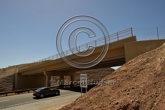 Wildlife overpass designed for desert bighorn sheep (Ovis canadensis nelsoni), US Hwy 93, NW Arizona, USA