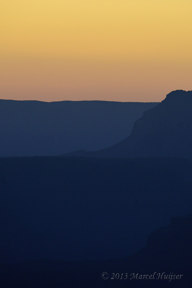North American landscapes: Ridges after sunset, Yavapai Point, South Rim, Grand Canyon National Park, Arizona, USA