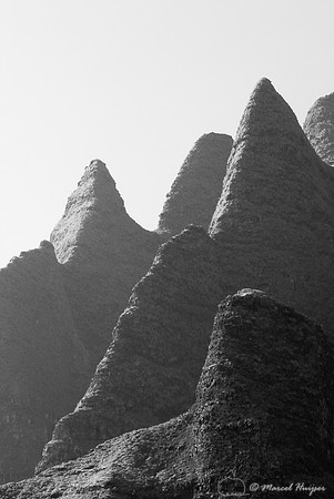 Napali coast and cliffs in black and white, Kalalau, Kauai, Hawaii