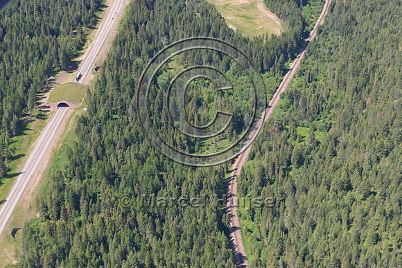 Wildlife overpass and underpasses (Finley creek 2 and 3) , US Hwy 93, Flathead Indian Reservation, Montana, USA