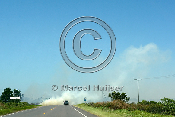 Roadside fire, BR 101, south of Capivari do Sul, Rio Grande do Sul, Brazil